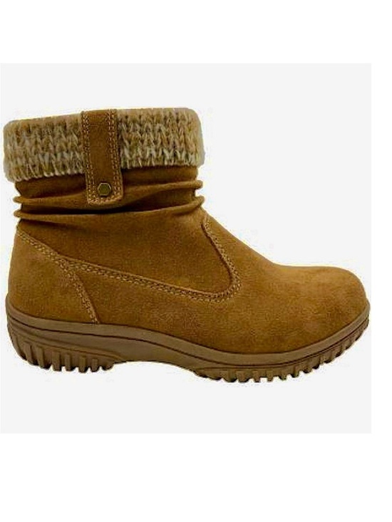 Khombu Shoes - Khombu Laura Suede Leather Boots with Knit Trim in Chestnut Brown